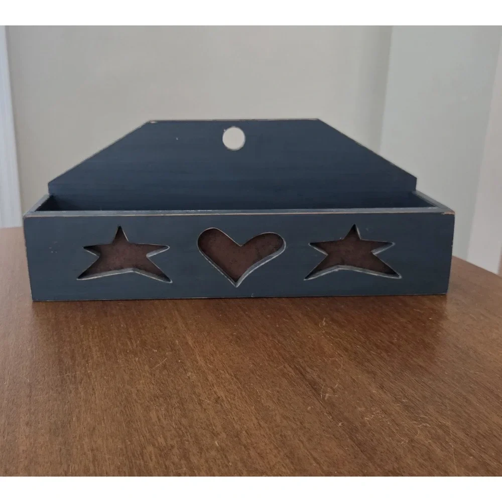 Vtg Primitive Americana Wall Shelf Box Spice Rack Heart Decor Country Charm